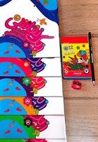 مجموعه 6 جلدی سلفون _ زنگ نقاشی همراه مداد و تراش و مدادرنگی/مهاجر